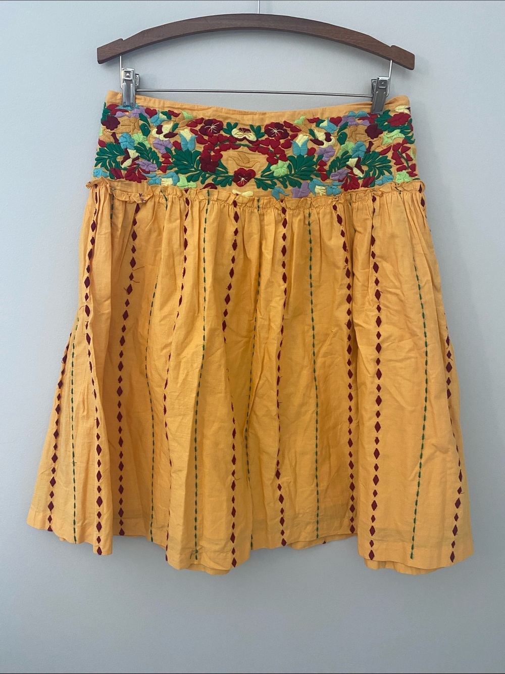 Odille 100% Cotton Yellow Embroidered Waist Circle Skirt